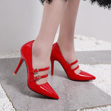 SGESVIER Fashion Pointed Toe Solid High Heel Shoes Nightclub Women's Pumps Thin Heel Buckle Wedding Party Shoes Size 30-47