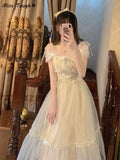 Princess Sweet Dress Women Vintage Evening Party Midi Dresses Female Puff Sleeve Korean Fashion Casual Dress 2022