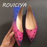 Flat Women Shoes Classics Pointed Toe Shoes Fashion Women Party Wedding Gradation Color Rose Pink Blue MD036