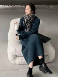 Vintage Long Dress Women Korean Fashion Hooded Design Knitted Dress Winter Warm Office Lady Occasion Sweater Dress