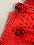 Red 3D Flower Cutout Rhinestone Midi Dress- Outfit
