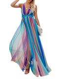 Sexy Suspenders Deep Rainbow Blue Stripes Print Mesh Camisole Chiffon