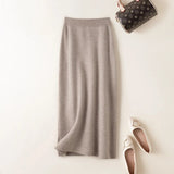 Winter Cashmere Knitted long skirts for women y2k fashion Mid-Length High Waist A-line Skirts Female Wool Bottoms