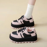 Zingj 2023 New Platform Round Head Single Shoes Women's Color Lace-Up Board Shoes Niche Casual Sports Shoes