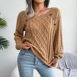 2025 Casual Square Collar Buckle Knitted Knitted Sweater Women's