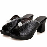 Women sandals comfortable geuine leather thick heels women's casual shoes summer platform