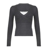 Lace Splice Crossover Long Sleeve Knit TeeOutfit