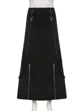SUCHCUTE Gothic Bandage Women Midi Skirts Grunge Fairycore Low Waist Zipper Skirt Dark Academic Hip Hop Streetwear Punk