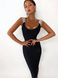 2022 New Summer Tassels Bandage Dress Women Sexy Spaghetti Strap Fringe Midi Celebrity Runway Evening Party Dress