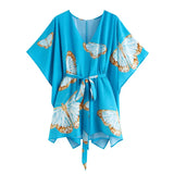 Sexy Bohemian Print Self Belt Mini Dress Tunic Women Clothing Summer Beachwear Casual High Street Dresses