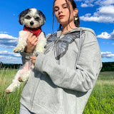 Oversized Butterfly Graphic Rhinestone Zip Up HoodiesOutfit