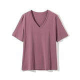 2022 Summer Casual Solid V-Neck T-shirt Women Knitted Cotton Basic Short Sleeve Tops Female Soft White Tee Shirt