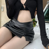 Spring High Waist PU Leather Skirt Female Retro Hot Girl Short Skirt New Black Split Women Clothes Sexy