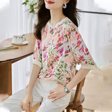 Shot Round Collar Jacket Women's Short Sleeve 2025 Summer New Thin High-End Hemp Print Temperament Five Sleeve