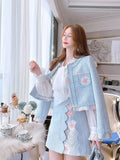 2021 New Autumn Winter Women Sets High Quality Embroidery Vintage Jack Tweed Coat and Mini Skirt Two Piece