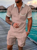 Zipper Lapel Shirts And Pockets Shorts Suits Mens Summer Outfits Fashion Streetwear Vintage Printed Two Piece Sets