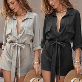 Spot 2025 Spring New Women's Pure Color Temperament Reverse Shirt Cotton
