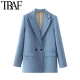 Women Chic Office Lady Double Breasted Blazer Vintage Coat Fashion Notched Collar Long Sleeve Ladies Outerwear Stylish