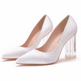 Cm Crystal Transparent Square Heel Pointy Shoes Bridal Shoes Silk Satin Dress Dress Shoes Wedding Women's