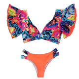 2025 New Sexy Brazilian Bikini Wrinkle Split Body Swimsuit Women Print Lotus
