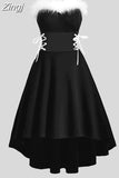 Christmas Costume Party Dress Women Long Sleeve Deep V-neck Vintage Elegant Winter Dress New Year Holiday