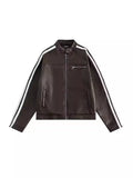 Zingj Motorcycle Clothing Short Coat Female Autumn Black Stand Collar Jacket Top Bar Minority Long Sleeve Leather