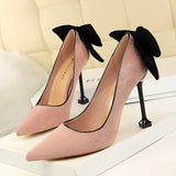 Zingj Korean Version Sexy Skinny High-Heeled Shoes Women's Shoes With High Heel Suede Shallow Pointed Bow Single