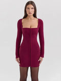 Long Sleeve Hook Bodycon Mini Dress- Outfit