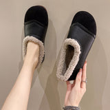Zingj Velvet Bean Shoes Women 2023 Winter New Vintage Women's Shoes Round Head Soft Sole Soft Leather One Foot Pedal Warm Cotton Shoes Women-Outfit