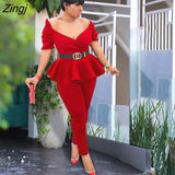 Top+Skinny Pants Air Layer Fabric Casual Suits Elegant Fashion 2 Piece Set Office Lady Casual Women Outfits Pants