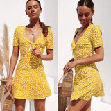 Women Mini Dress Fashion Elegant Short Sleeve Wrap Summer Boho Floral Holiday Party Sundress Female