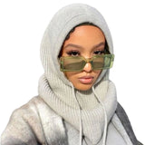 Zingj And Winter New Hat Scarf Integrated Wool Knitting Rope Hat Sleeve Retro Hoodie