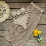 Solid Color Strap With Bra High-Waisted Split Swimsuit Bikini Long Net Trousers Three-Piece Set 2025