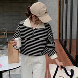 Lapel Sweater Women's Thin Autumn Coat Striped Long-Sleeved Shirt Minority Zipper Polo Shirt Trend In