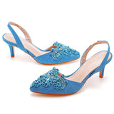 Cm Light-Mouthed Pointed Sandals Discolored Cloth Thin Heel Large Banquet Sandals Women 42 Yards 43 Yards High Heel