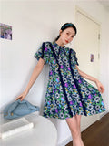 Sailor Collar Floral Summer Dress Women 2022 Short Sleeve Ruffle A Line Mini Beach Dress Korean Fashion Holiday