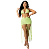 Zingj New Women's Solid Color Knit Sexy Strapless Tassel Beach