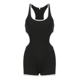 Zingj Style Design Sense Spell Color U-Neck Vest One-Piece Shorts Female Dig Waist Hollow Out Sexy Slim