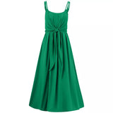 Hot New Women's Summer Fresh Ranch Wind Pure Color Sling Strap Tie The Waist