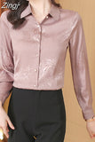 Women Shirts Polo Neck Silk Print Floral Vintage Top Button Up Shirt Satin Long Sleeve Blouse Ladies Tops Female Basic OL