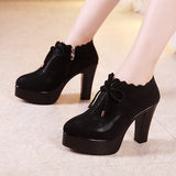Plus Size 33-43 Block Heel Deep Mouth Platform Pumps Women Shoes 2021 Black High Heels Shoes Ladies Leather Shoe