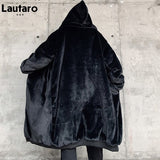 Winter Long Oversized Black Warm Thick Soft Fluffy Faux Fur Coat Men with Hood Zipper Casual Loose Korean Fashion