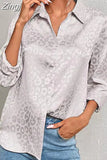 Elegant Office Lady Long Sleeve Leopard Jacquard Blouse Turn Down Collar Button Shirt 2023 Spring Autumn Fashion Tops