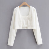 Cropped Button Knit Two Piece CardiganOutfit