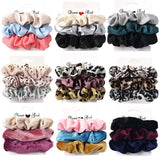 Silk Scrunchies Print Leopard Scrunchie Set Elastic Hair Bands Solid Color Fashion Headwear Women Hair Accessories