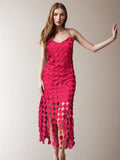 Sexy Style Slim Slings Long Skirt 2025 Summer New Embroidery Round Design Long Dress