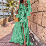 Gorgeous Printing Dress Plus SizeWomen Casual Elastic Waist Long Party Dress 2022 Summer Loose Slit Beach Dress
