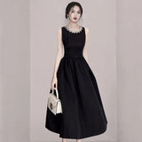2025 New Summer Black Dress Female Light Luxury Hepburn Style Temperament Thin Vest