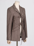 Zingj Spring Fashion Sexy V-Shaped Tie Hollow Out Waist Irregular Splicing Design Sense Suit Jacket