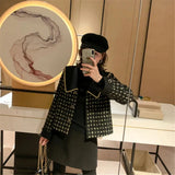 Plaid Tweed Two Piece Dress Set Autumn Winter Slimming Sleeveless Vest Dress Suit Office Ladies Woolen Jacket